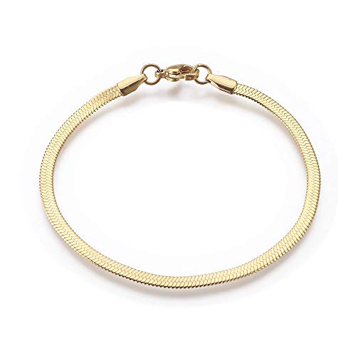 LZD Stainless Steel Herringbone Chain Bracelet Lobster Silver Gold 7.2