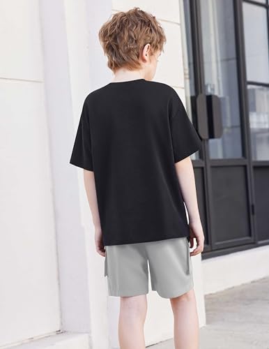 Image of Arshiner Boys' 2-Piece Cotton Outfit Short Sleeve Crewneck T-Shirt & Cargo Shorts Set Summer Casual Clothes for Kids 5-13