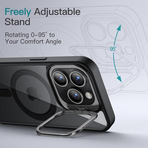 Image of VONZEE Clear Camera Kickstand Case for iPhone 16 Pro, Built-in Adjustable Camera Stand, Clear Magnetic Mag-Safe Shockproof Classic Series Phone Cover (Black)