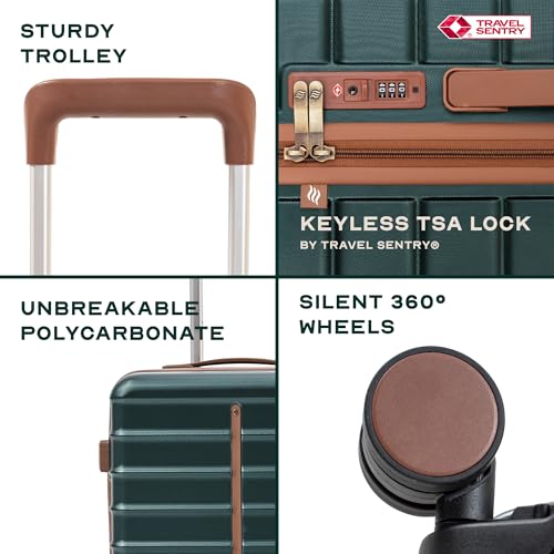 Image of Assembly Cabin Suitcase with8 Spinner Wheels & TSA Lock, Polycarbonate Hard Shell Carry On Luggage for Weekend Getaways, Green, 20-Inch