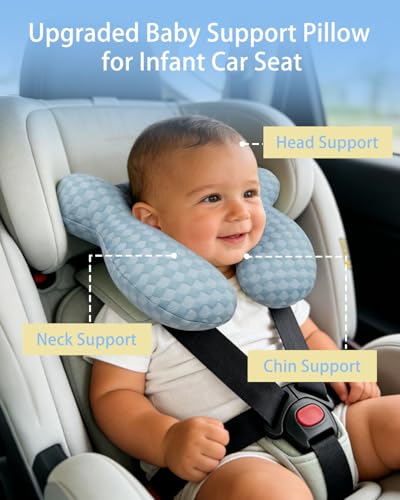 Image of KAKIBLIN Baby Travel Pillow, Upgraded Baby Neck Pillows for Car Seat, Infant Neck Support Pillow for Head and Neck,Newborn Head Support for Car Seat,Pushchair