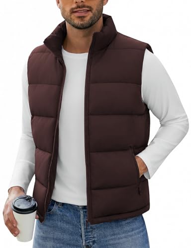 Image of WHN Men's Casual Puffer Vest Lightweight Full Zip Up Work Sleeveless Jacket Stand Collar Outerwear with 3 Pockets