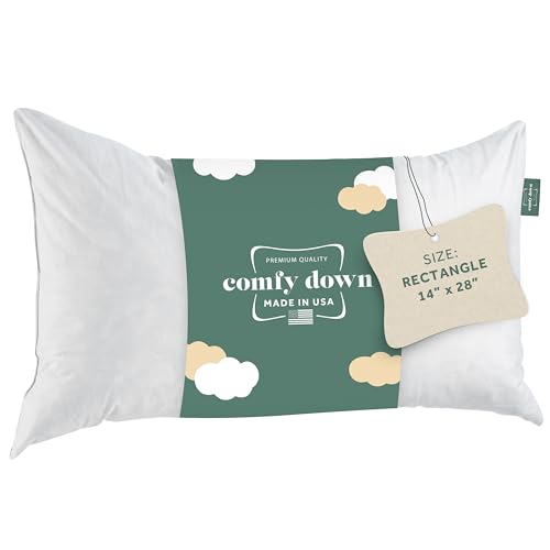Image of ComfyDown 14x28 Throw Pillow Insert, Down & Feather Fill, 100% Cotton Cover, Made in USA - Premium Soft Lumbar Decorative Pillow Form Sham Stuffer for Bed, Sofa & Couch