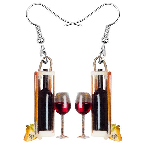 NEWEI Boucles d'oreilles en acrylique pour bouteille de vin rouge avec grand imprimé Cover