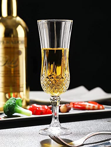 Image of Italian Style Classic White or Red Wine Glasses 180 ml Premium Crystal Clear Diamond Cut Glass | Perfect for Cocktail, Brandy, Mocktail, Champagne Set of (Long Big cry.$, 6)
