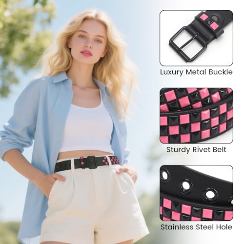 Image of Studded Belt, Metal Punk Rock Rivet Belt with Bright Pyramid Studded for Women Men