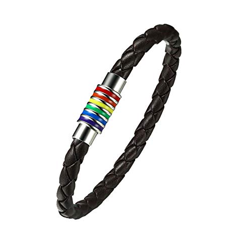 Image of Leather Braided LGBT Rainbow Bangle Bracelet - Gay & Lesbian Pride