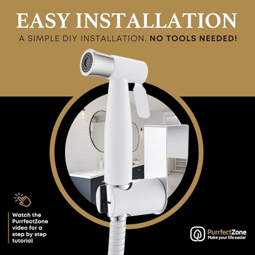 Image of Purrfectzone Bidet Sprayer for Toilet, Bidet Sprayer for Feminine Wash, Premium Stainless Steel Jet Spray for Toilet, Wall-Mounted or Toilet Tank Mounted - White /Chrome