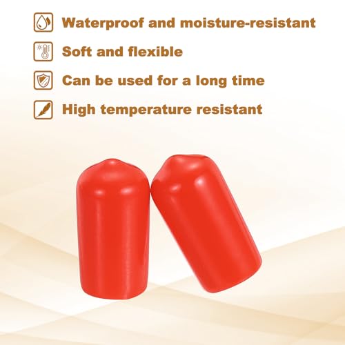 Image of uxcell 88Pcs Rubber End Caps, 10mm(11 /32 inch) ID 22mm(7 /8 inch) Height Round Screw Thread Protectors Flexible Screw Bolt Covers Caps for Metal Tube Rod Bolt, Red