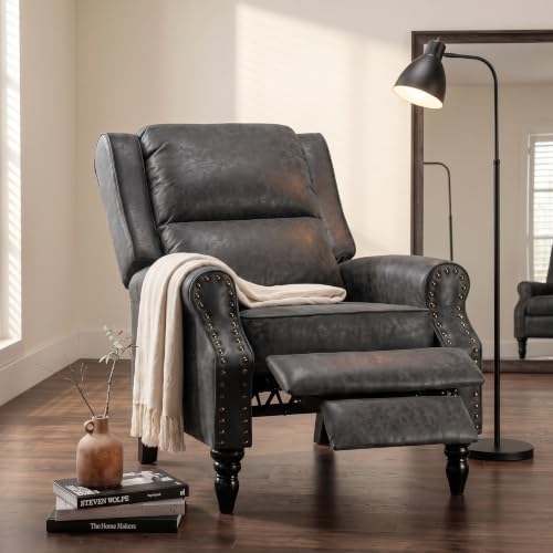 Image of Leather Recliner Chair with Adjustable Backrest & Footrest, Black | Adjustable Backrest & Footrest, Medieval Style Overstuffed Arms, Quality Faux Leather