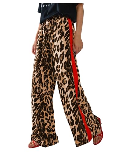 Image of SHENHE Women's Cheetah Print Wide Leg Baggy Pants Y2k Side Loose Streetwear Trousers