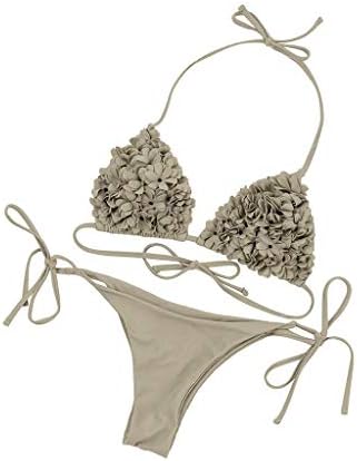 NEWONESUN Women’s Padded Push Up Bikini Sets Two Pieces Swimwear Side Tie Bottom High Cut Bathing Suits Coffee