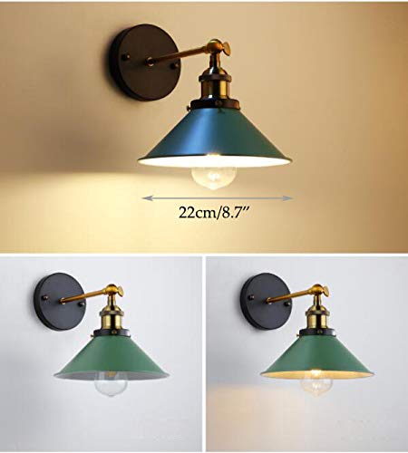 Image of ANYE Wall Sconces with UL Plug-in Button Black Cord Retro Minimalist Style Macaron Green Iron Lampshade Decor Lights Fixtures for Loft Cabinet Kitchen Hotel Bulb Sold Separately