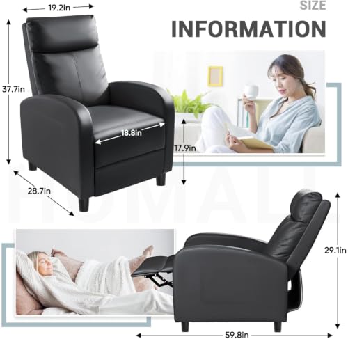 Image of Homall Recliner Chair, Recliner Sofa PU Leather for Adults, Black Recliners