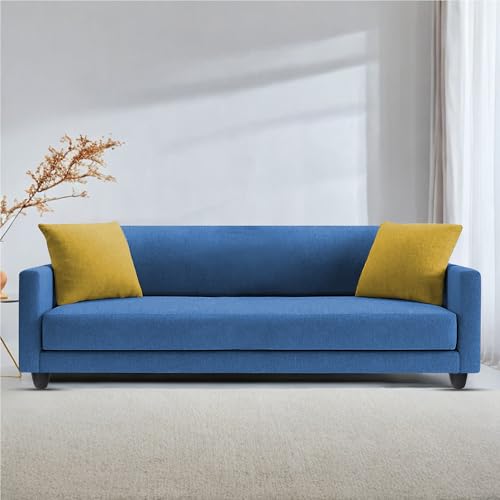 Image of Casaliving Dominic 3 Seater Sofa Set for Living Room (Blue Fabric) Premium Fabric Sofa