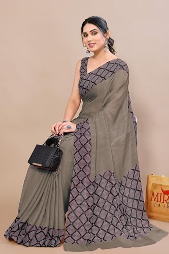 Image of MIRCHI FASHION Women Saree Ethnic Motif Print Chiffon | Breathable Lightweight Plain Weave Sari for Office and Daily Use (Available in 20 Designs)