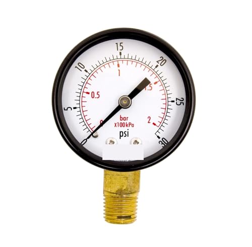 Manomètre utilitaire 2 pouces 0-30 PSI avec raccord inférieur 1/4 NPT