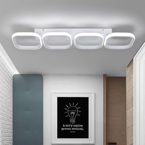 EIDISUNY Lámparas de techo LED modernas, 44 W, 69 cm, color blanco, 4 luces LED cuadradas de techo para interior, pasillo, dormitorio, salón, cocina, oficina, salón, lámpara de salón, luz blanca fría