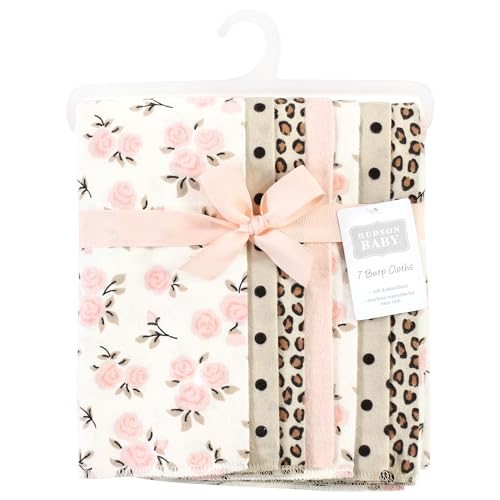 Image of Hudson Baby Unisex Baby Cotton Flannel Burp Cloths, Neutral Pink Floral 7 Pack, One Size