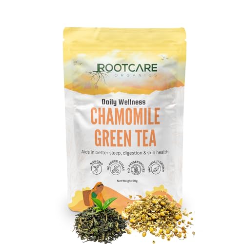 Image of Rootcare Organics chamomile tea for sleep 50g Relaxation Caffeine Free Herbal Tea Stress Relief & Anxiety Support Improves Sleep Quality Natural Dried Chamomile tea leaves