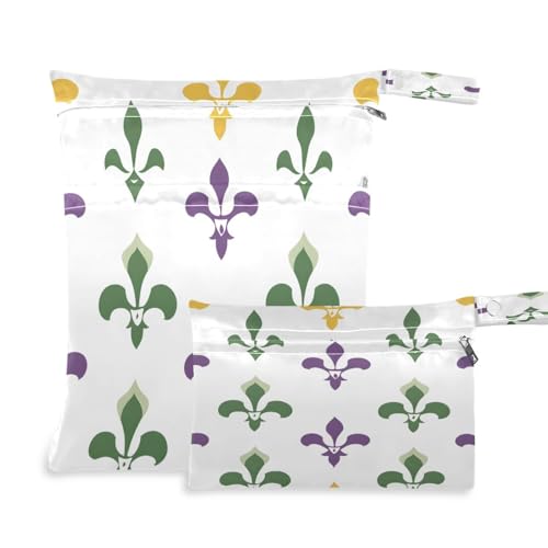 BOESI 2 Piece Wet and Dry Storage Bag, Travel Wet and Dry Bag, Waterproof Reusable, For Travel, Beach, Pool, Diapers, Toiletries, Graffiti Mardi Gras Logo Pattern