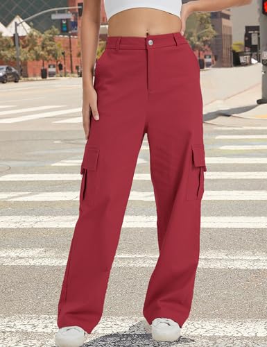 Image of Cargo Pants for Women High Waist Wide Leg Stretchy Pull On Baggy Casual Pants with Pockets