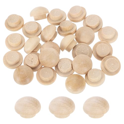 Image of uxcell 36Pcs Wood Button Plugs, 8mm /0.31 inch Hardwood Screw Hole Plug Mushroom Wooden Caps Buttons Wood Plug for Furniture Woodworking Craft Decor (12mm x 8mm)