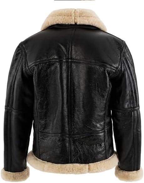 RAF Bomber Men B3 Bomber Jacket Aviator Real Shearling Bomber Sheepskin Leather Jacket - Image 4