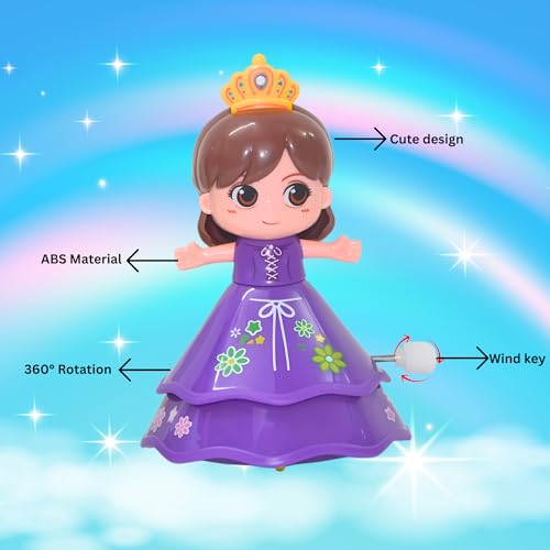 Image of Crackles Wind Up Spin Doll - Pack of 2 Dancing Princess Toys for Girls & Boys Age 3+ | Clockwork Baby, Crawling Toy for Toddlers, Return Gift, Small Toy Set - Multicolor