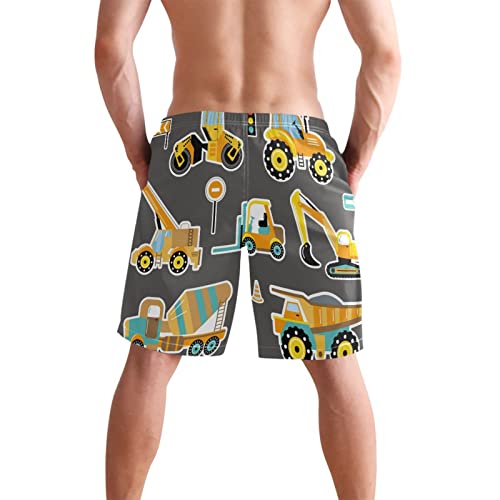 Construction Machinery Car Men's Boy's Novelty Beach Shorts Swim Trunks Summer Quick Dry Bathing Suits S3