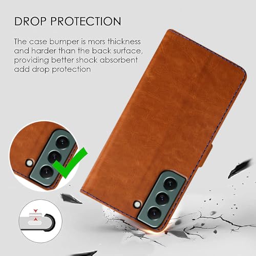 Image of Flip Cover Back Case for Samsung Galaxy S22 5G | Premium Leather Finish | Inbuilt Pockets & Stand | Flip Cover Back Case for Samsung Galaxy S22 5G (CamelBlue)