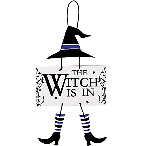 Jetec Halloween Hanging Sign Decoration The Witch is in Hanging Door Sign Witch Halloween Welcome Sign Wooden Wall Decor for Halloween Home Party Indoor Outdoor Decoration