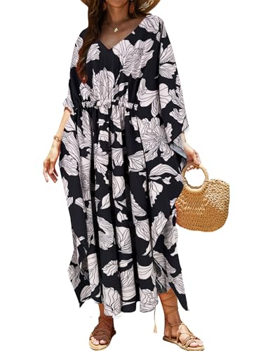 Image of Moss Rose Kaftan Dresses for Women V Neck Summer Swimsuit Cover up Caftan Maxi Beach Dresses