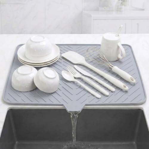 Image of YUMUN Extra Large Silicone Dish Drying Mat | 23 x 17 Inch Kitchen Drying Mat | Quick Drain Dish Drainer Mat | Utensil Drying Mat for Kitchen | Sink & Countertop Mat
