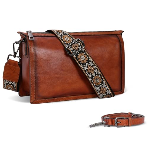 Iswee Leather Bag Crossbody Bag for Woman Purses and Handbag Shoulder Bags Medium Pocketbooks Detachable Long Straps Satchel