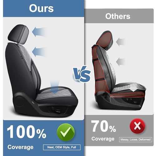 Image of for Chevy Chevrolet Silverado Seat Covers 2007-2025 2026 | Gmc Sierra 1500 2500hd 3500hd Full Set Crew Cab Leather Seat Protectors with Lumbar Support(5 Seats,Black&Grey)