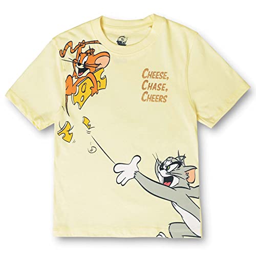 Image of Kidsville Tom & Jerry Printed Regular Fit Yellow Cotton Boy's T-Shirt