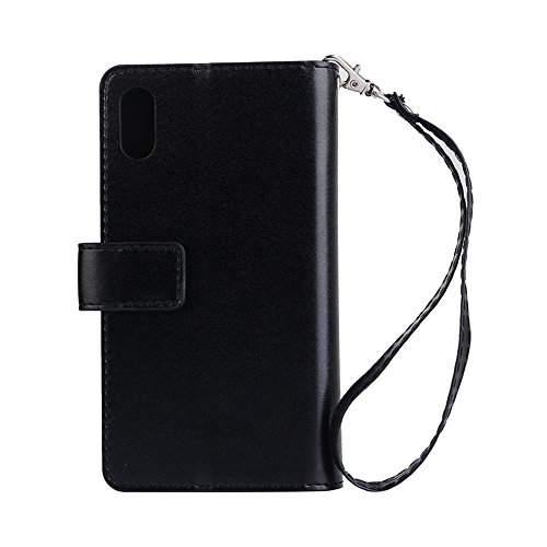 iPhone 7 Plus Wallet Case, iPhone 8 Plus,Premium PU Leather Handbag Case with Hand Strap, with Credit Card Holders Cover,Wallet Case for Girls Women Men, Retro Vintage Cover Case - Black