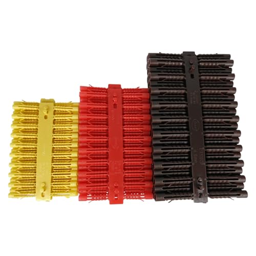 Merriway BH07204 (120 Pcs) Assorted Heavy Duty Wall Plugs - Pack of 40 Each Yellow Red and Brown