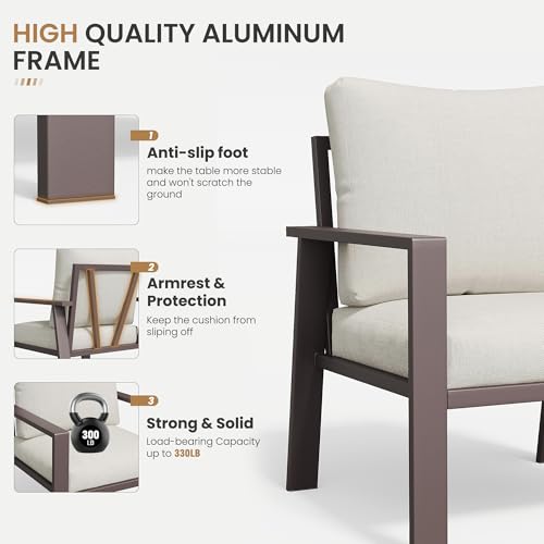 Image of 5-Piece Aluminum Patio Conversation Sets All-Weather Outdoor Furniture Sectional Sofa Modular Patio Set with 4'' Cushion Removable Covers for Porch Poolside Deck Balcony Yard