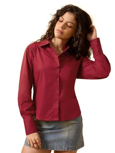 Image of The Souled Store Classic Solids: Baby Blue Women and Girls Full Length Collared Light Blue Solid 100% Cotton Regular Fit Breathable Lightweight Comfortable All-Season Everyday Shirt