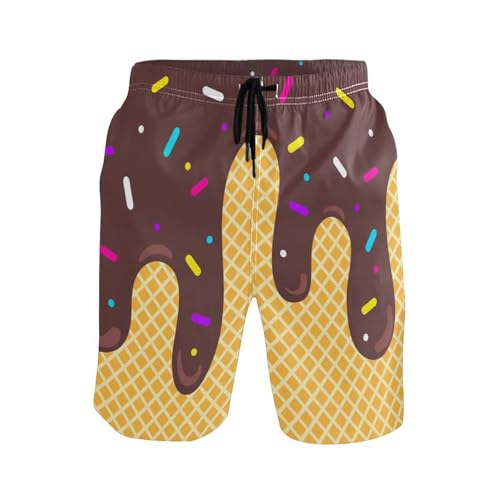 Men's Swim Trunks,Brown Ice Cream Quick Dry Swimming Board Shorts, Breathable Beach Swimwear Summer Swim Shorts with Pockets XX-Large