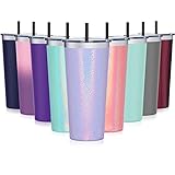 Travel Tumbler with Splash Proof Lid, Aikico 22oz Vacuum Insulated Coffee Tumblers Cups, Double Wall Travel Mug with Straws, Keeps Drinks Cold & Hot, Rainbow Lavender Purple
