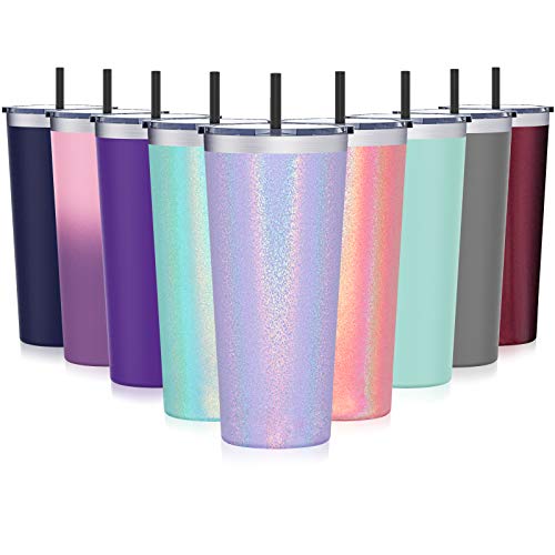 Travel Tumbler with Splash Proof Lid, Aikico 22oz Vacuum Insulated Coffee Tumblers Cups, Double Wall Travel Mug with Straws, Keeps Drinks Cold & Hot, Rainbow Lavender Purple