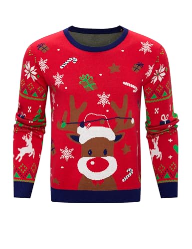 Litherday Weihnachtspullover Herren Ugly Christmas Sweater Rundhals...
