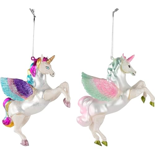 Juvale Glass Unicorn Ornaments - Iridescent Glitter Wings Home Decor