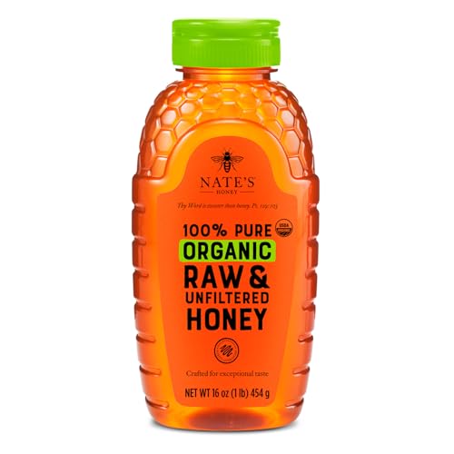 Nate's Organic 100% Pure, Raw & Unfiltered Honey - USDA Certified Organic - 16oz. Squeeze Bottle