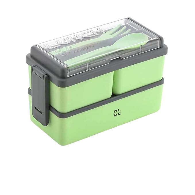 Image of Double Decker Lunch Box 1.4L | 3-in-1 Compartment Tiffin Box with 3 Detachable Containers & 2 Spoons | BPA Free Airtight & Leakproof Lunch Box for School, Office & Outdoor - Multicolor