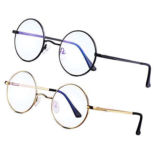 Image of Brigtlaiff Round Blue Light Blocking Glasses for Men Women, Computer Gaming TV Glasses Anti Eyestrain with Metal Frame