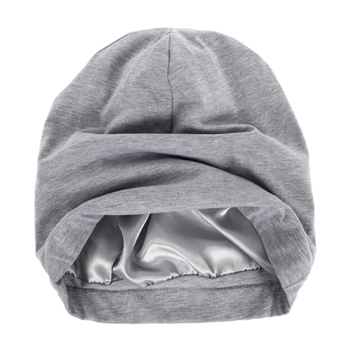 MUSISALY Wide-Brim Elastic Sleeping Hat with Satin Lining Chemo Cap for Women Hair Care Non-Skid Night Sleep Headwear for Home Use Gray